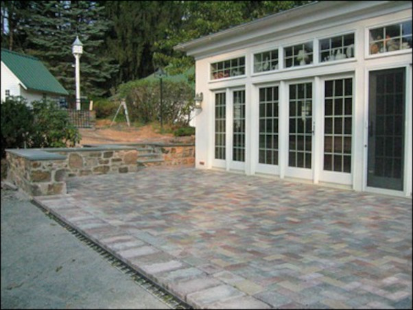 during installation of custom pavers patio and walkway