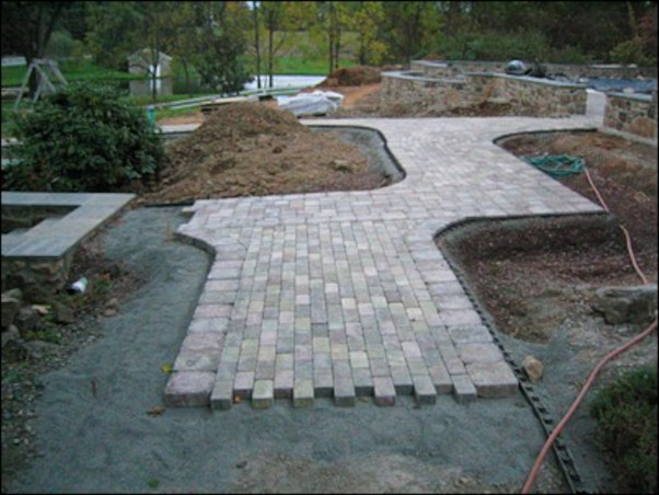 during installation of custom pavers patio and walkway