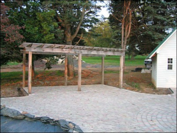 after the installation of rough hewn pergola shade structure