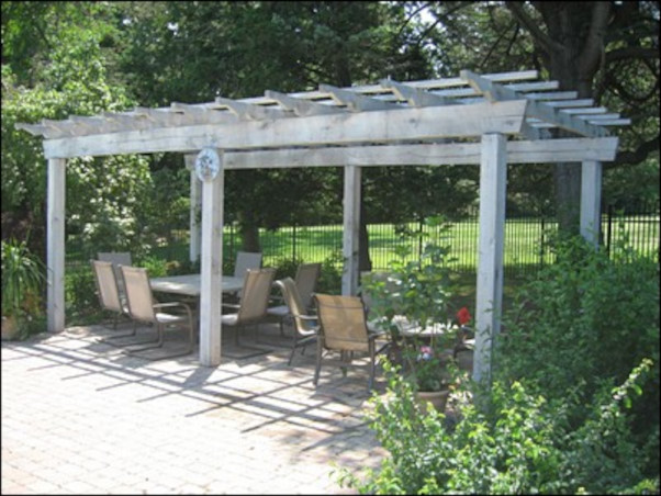 after the installation of rough hewn pergola shade structure
