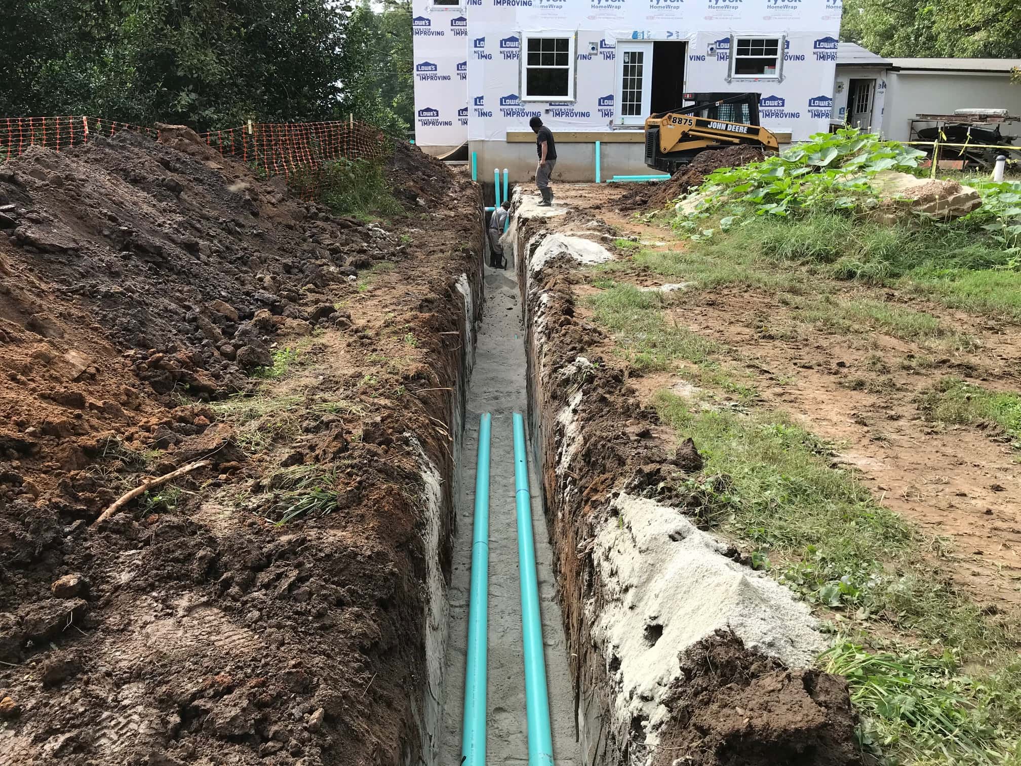 laid pipes in trenches